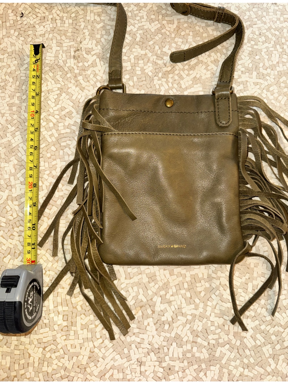 Lucky Brand Olive Green Fringe Leather Crossbody